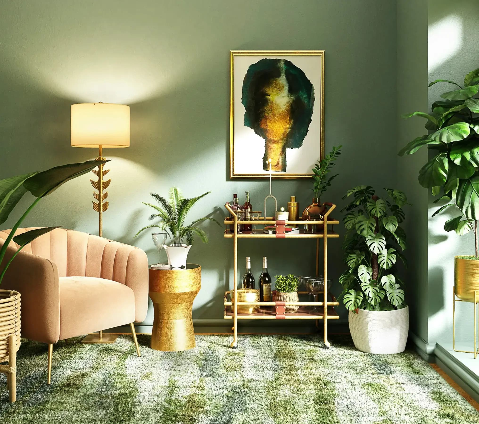 A sunlit, tidy living room